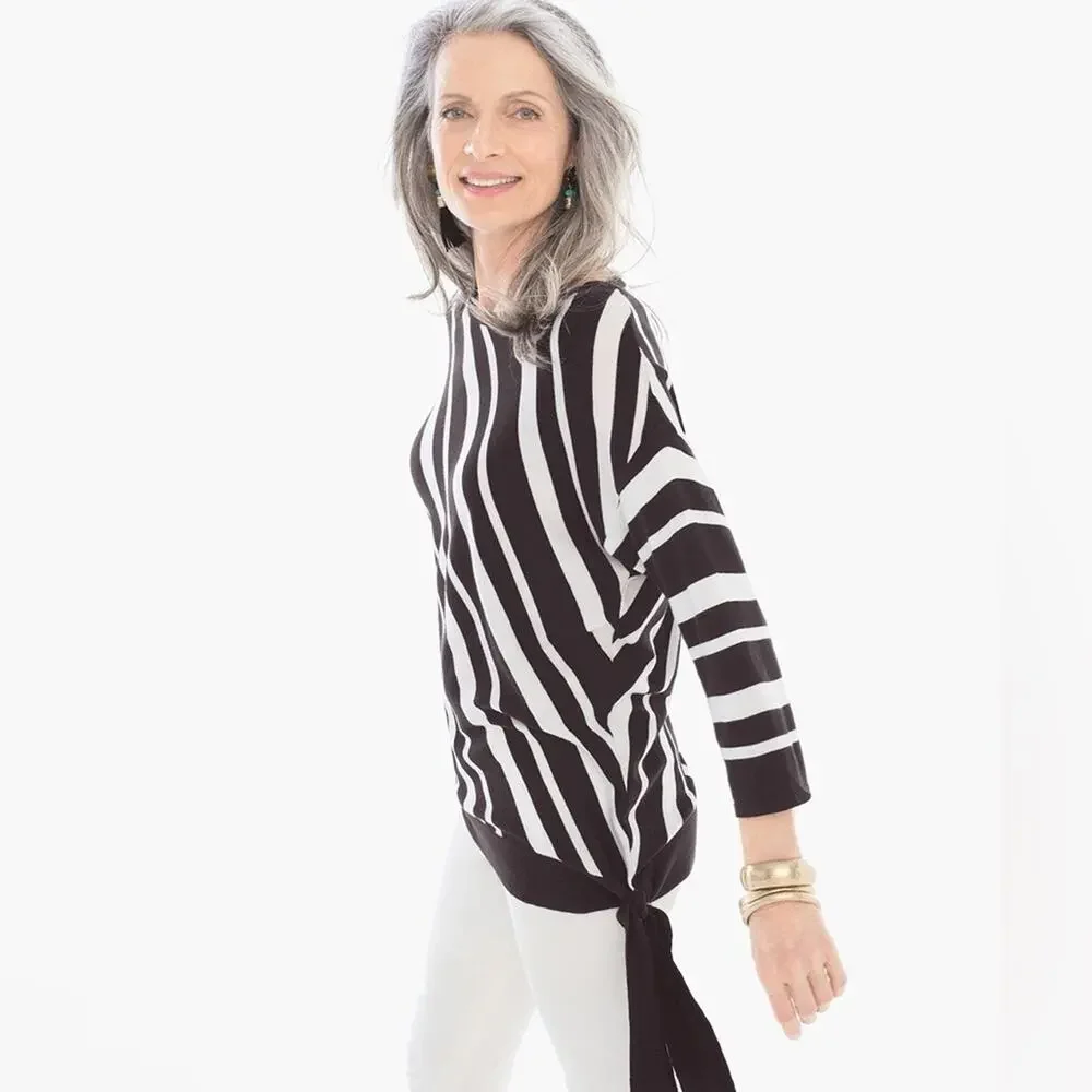 Chico’s Suki Side Tie Pullover Sweater Stripes 3/4 Sleeve Hem Tie EUC Sz XL - Picture 13 of 13